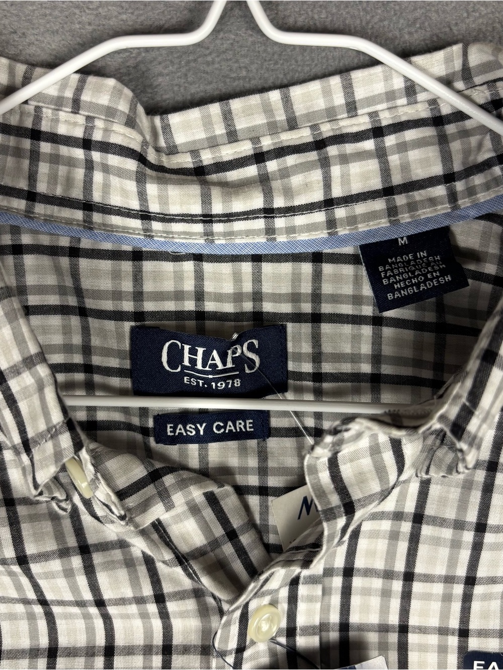 NWT Chaps Mens Medium Plaid Long Sleeve Button Down Shirt Grey Multi Easy Care - Picture 2 of 9